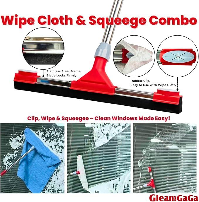 Heavy Duty Floor Squeegee for Concrete Floor – 17.3” EVA Foam Blade with Cloth Clip Design, 62” Extendable Handle, Multi-Surface Floor Squeegee Broom for Windows, Bathroom, Garage, Tile, Patio &Shower - NeatNest