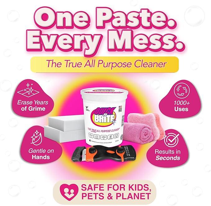Quick 'n Brite Hardwater Stain Kit - 32oz All Purpose Cleaning Paste, Microfiber Towel, two Melamine Sponges, Scraper Tool - NeatNest