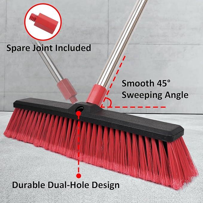 Honclea 18” Push Broom with 70” Adjustable Handle - Heavy Duty Outdoor Broom for Shop, Garage, Patio, Driveway, Yard & Deck Cleaning - NeatNest