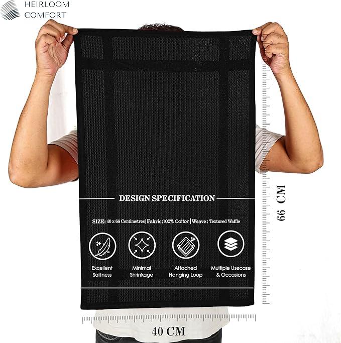 3 Pack Multi Color Waffle Weave Kitchen Towels, 16x26 Inch, 100% Cotton, Super Absorbent, Quick Dry, Hand Towels for Drying Dishes, Cleaning, Durable - White, Grey, Black - NeatNest