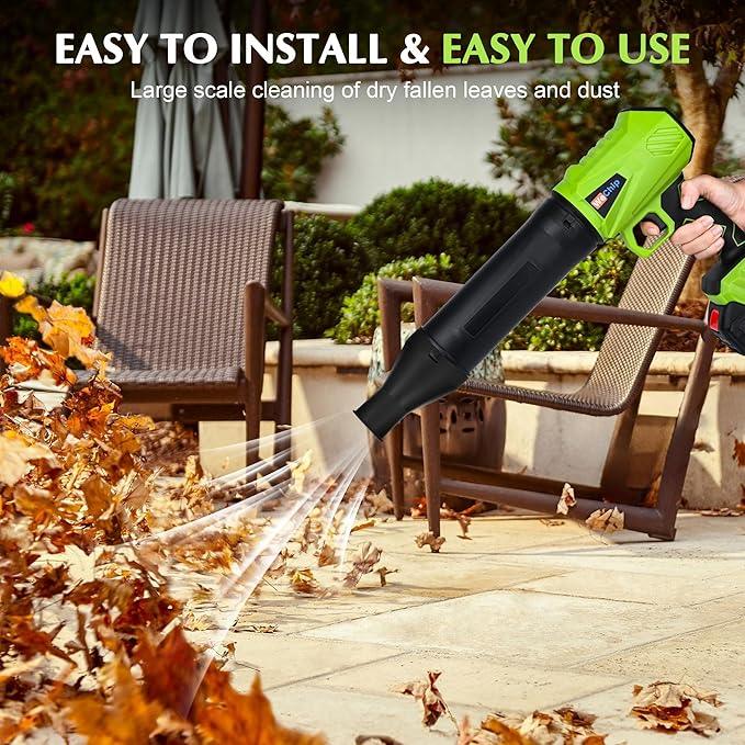 Leaf Blower Cordless 800,000 RPM with Battery and Charger,Lightweight Electric Handheld Blower with 3 Replaceable Air Nozzles Used for Lawn Care, Yard Cleaning, Snow Blower, Dust Collector (Green) - NeatNest