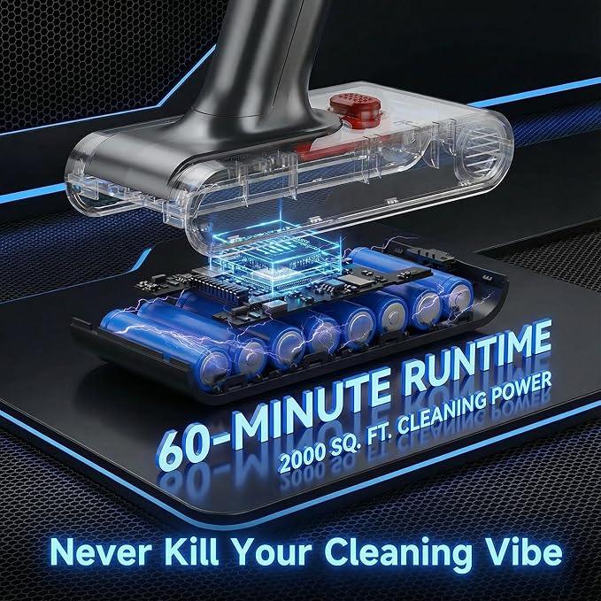Cordless Vacuum Cleaner, 550W 48kPa 60 Mins Runtime Vacuum Cleaners for Home, Stick Vacuum with Intelligent Display, Rechargeable Battery and Anti-Tangle Brush, Perfect for Pet Hair/Carpet/Floors - NeatNest