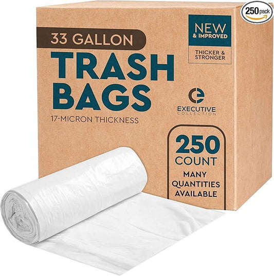 33 Gallon Trash Bags - 250 Count - 33" x 40" Clear Plastic Garbage Bags Tall Can Liners - Cleaning Products for Home, Office Bulk Trash, Light Residential or Commercial Waste, Indoor and Outdoor Use - NeatNest