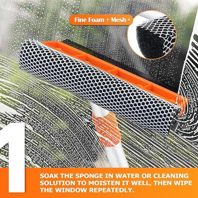 Squeegee for Window | 2-in-1 Window Cleaner Sponge and Soft Rubber Strip with Telescopic Extension Pole 18”-29” | Window Washer for Shower, Car Windshield, Mirror, Glass Cleaning - NeatNest