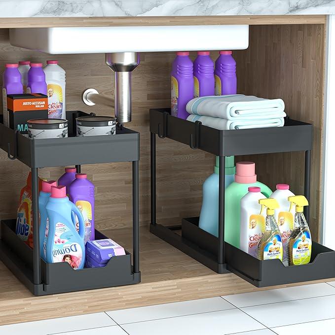 Under Sink Organizer -2 PACK|Pull Out Bathroom Organizer|2 Tier Slide Out Bathroom/Kitchen Organiers and Storage. (2 PACK Normal) - NeatNest