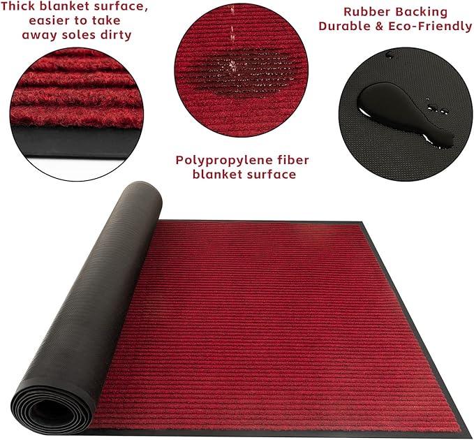 TANYOYO 3' X 10' Commercial Grade Door Floor Mat Brush Step Entrance Mat Vinyl Backed Utility Doormat Heavy Duty Floor Rugs Commercial Outdoor Carpet Indoor Outdoor Entrance Mat， red - NeatNest