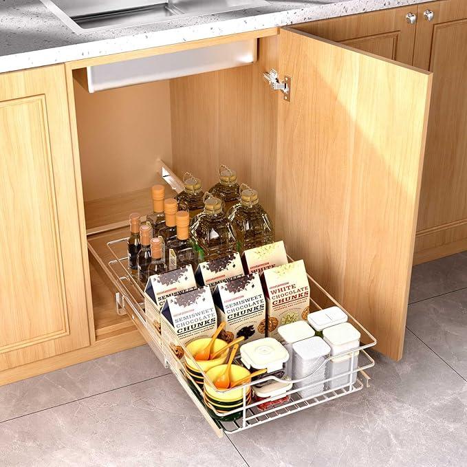 Pull Out Cabinet Organizer, (20½"W x 20" D), Soft Close Pull Out Cabient Drawer, Slide Out Cabient Organizer for pot and pan Kitchen Base Cabinet, Pantry Organization, Bathroom, Wire Basket - NeatNest