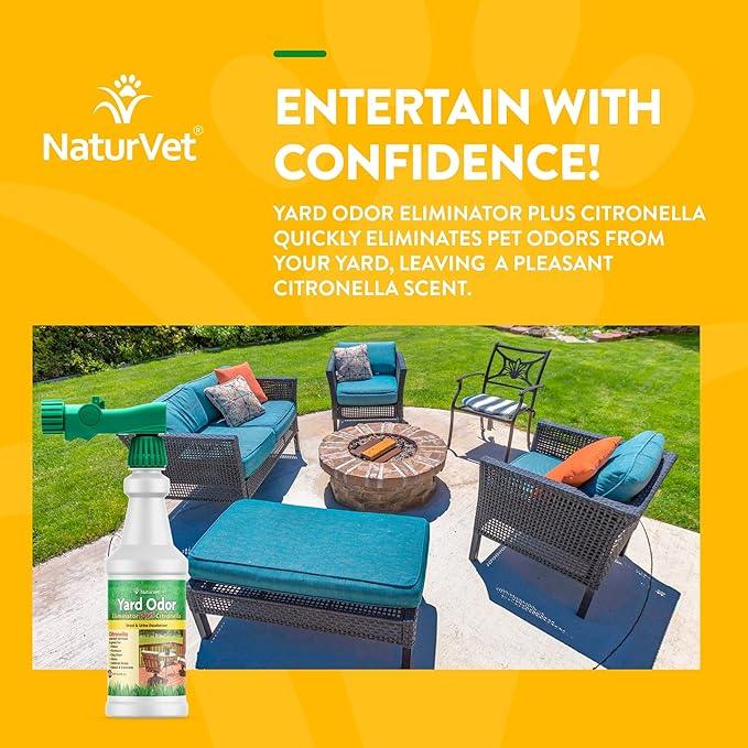 NaturVet – Yard Odor Eliminator Plus Citronella Spray – Eliminate Stool and Urine Odors from Lawn and Yard – Designed for Use on Grass, Patios, Gravel, Concrete & More – 32oz with Hose Nozzle - NeatNest
