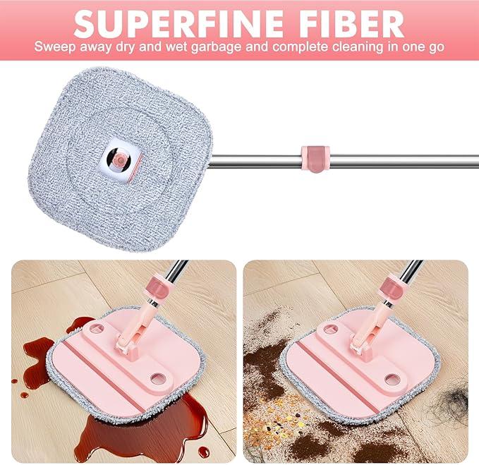 Upgraded Spin Mop and Bucket Self-Standing Mop Bucket Separate Dirty and Clean Water System Self Wringing 360° Rotating & 90° Foldabl Mops and Buckets for Floor Cleaning (Pink, 10Pads) - NeatNest