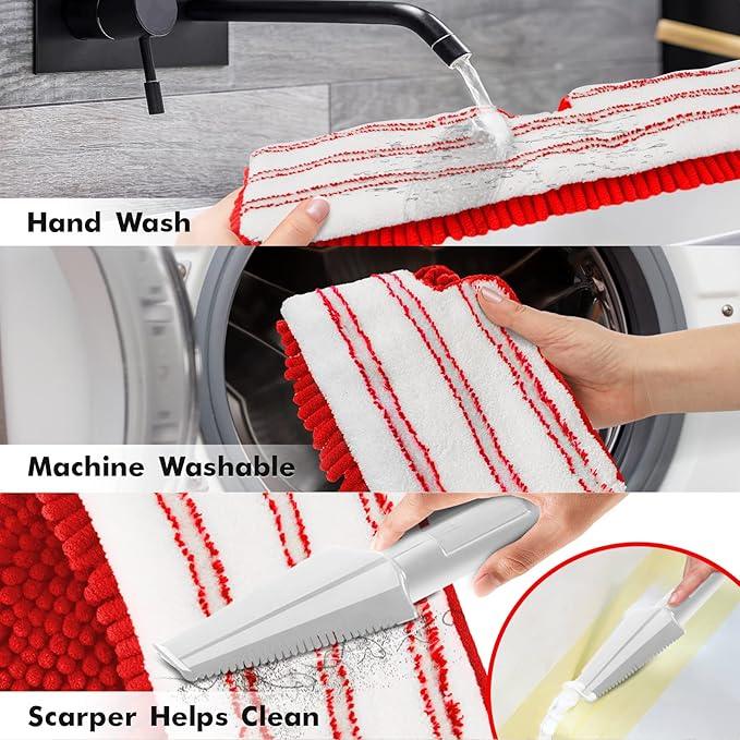 MASTERTOP Microfiber Mop for Floor Cleaning, Hardwood Dust Mop, Wet Mopping with 4 Washable Replacement Mop Pads, Floor Mops for Cleaning with 1 Scraper- White & Red - NeatNest