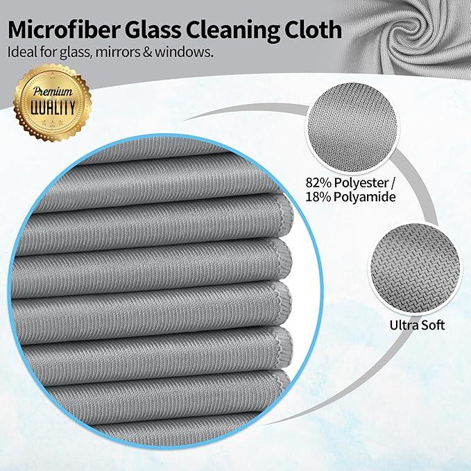 HOMERHYME Microfiber Cleaning Cloth - 10 Pack Glasses Cleaning Cloth, 16" x 14" Window Cleaning Rags, Streak Free Lint Free Polishing Cloths Wipes for Eye Glass, Stainless Steel, Windshield, Grey - NeatNest