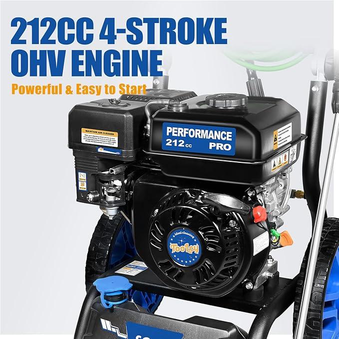 TOOLCY Gas Pressure Washer 3400 PSI & 2.8 GPM, High-Performance 212cc Engine, Foldable Handle, Reinforced Pump, 35FT Extended Power Hose, Kink-Less Swivel Gun with & 5 Nozzles, for Driveways/Patios - NeatNest