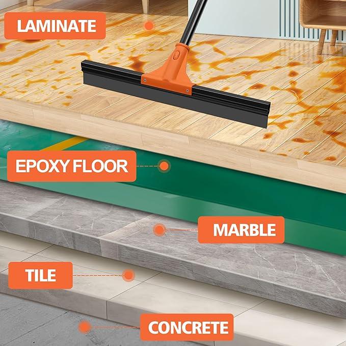 JEHONN Floor Squeegee Heavy Duty with 58.3 inches Long Handle, Rubber Scraper Broom for Cleaning Foam Water on Garage Concrete Bathroom Tile Marble Shower Glass Shop Deck Window Indoor Outdoor - NeatNest