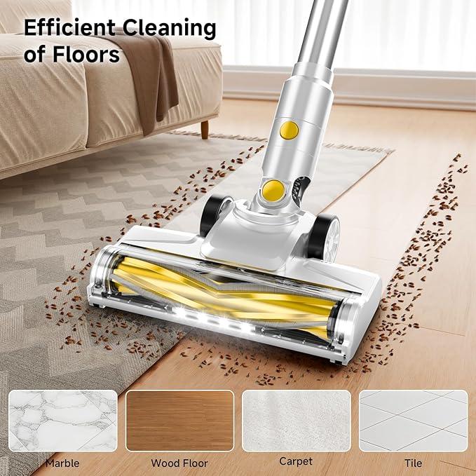 Cordless Vacuum Cleaner, 35Kpa Vacuum Cleaner for Home, 45Mins Stick Vacuum with LED Display, Anti-Tangle & Wall Mount Charging, 6 in 1 Lightweight Vacuum for Hard Floors, Carpet, Pet Hair (yellow) - NeatNest