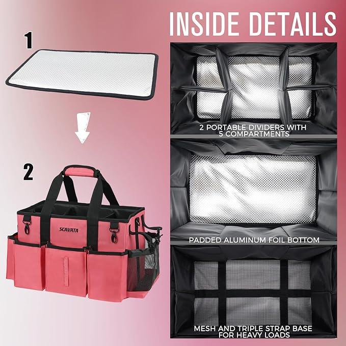 Wearable Cleaning Caddy Bag, Cleaning Caddy Supplies Organizer with Handle & Shoulder Straps for Housekeepers, Under Sink & Car Cleaning Tool Organizers with 4 Foldable Divider (RoseRed) - NeatNest