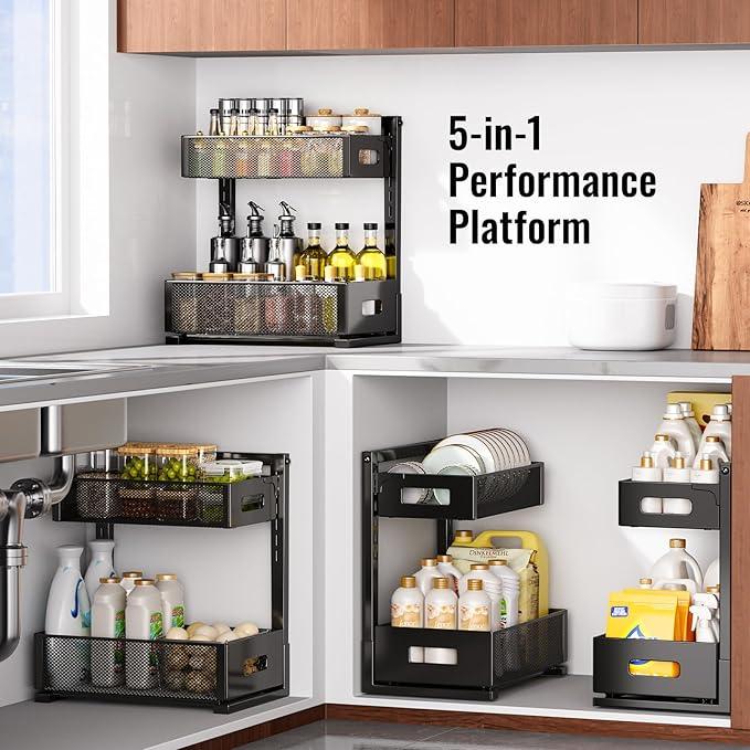 Under Sink Organizer, Silk-Smooth Metal Sliding Drawer Organizers and Storage Rack, Pull Out Cabinet Shelf for Kitchen, Bathroom, Pantry, Cabinet, Closet - NeatNest