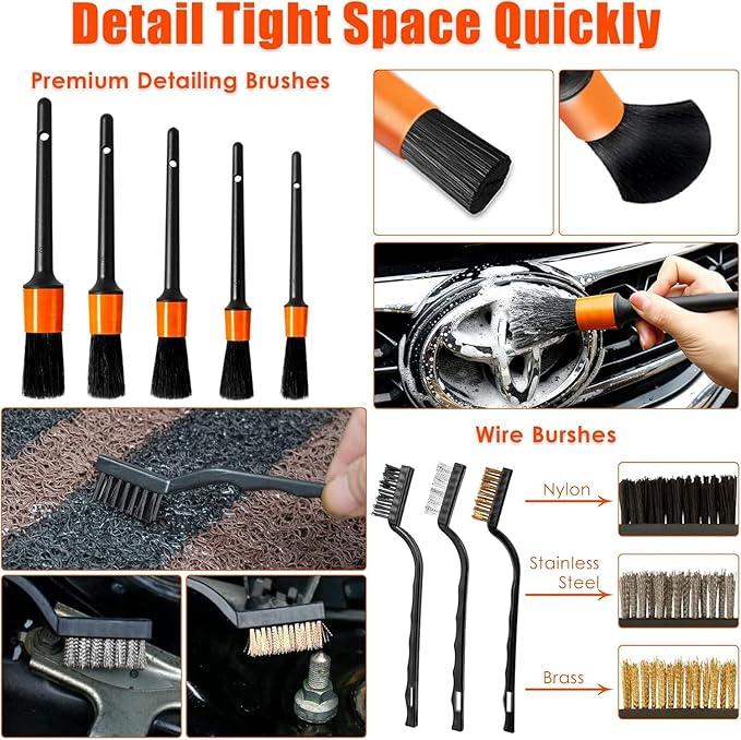 Viewsun Car Cleaning Kit, Orange 17pcs Car Interior Detailing Kit with High Power Handheld Vacuum, Detailing Brush Set, Windshield Cleaner, Cleaning Gel, Complete Auto Accessories for Women Men Teens - NeatNest