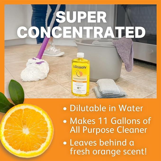 Citra Solv Concentrated Cleaner & Degreaser, Deodorizer, Home & Outdoor, Adhesive Remover, Paint Thinner, Natural Orange Oil, Valencia Orange 8 Fl Oz - NeatNest