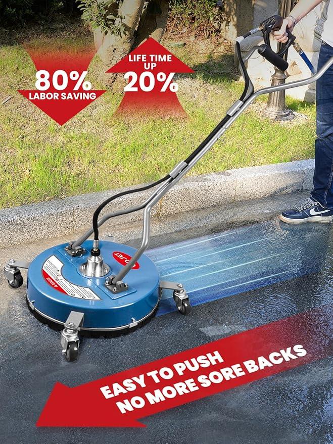 WOJET 20” Pressure Washer Surface Cleaner with 4 Wheels & Dual Handles, 4500PSI Surface Cleaner Attachment for Pressure Washer for Concrete Driveway Sidewalk Deck Patio Cleaning, 3/8'' Quick Connect - NeatNest