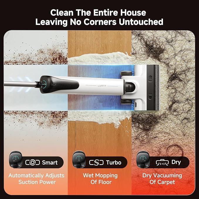 uwant D100 Wet Dry Vacuum Cleaner 180°Lay-Flat Vacuum Mop All in One with 18000Pa Suction Auto Self-Cleaning Anti Odor Stick Pushin Mop Dual-Edge Cleaning Electeic Mop Set for Hard Floor/Carpet,Milky - NeatNest