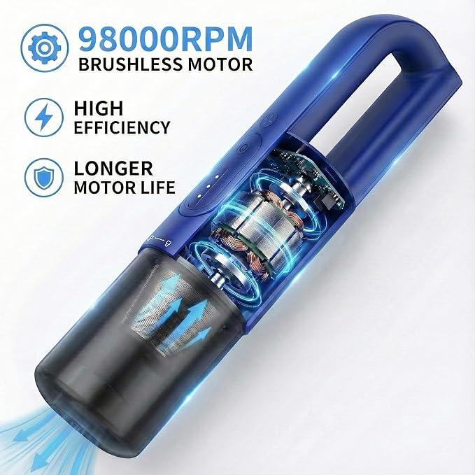 Handheld Vacuum Cordless, 5-in-1 Car Vacuum Portable Cordless 30 Mins Rapid Rechargeable Hand Vacuum Brushless Motor 19000Pa Strong Suction, Dust Busters for Car Home with 4 Nozzles, Blue - NeatNest