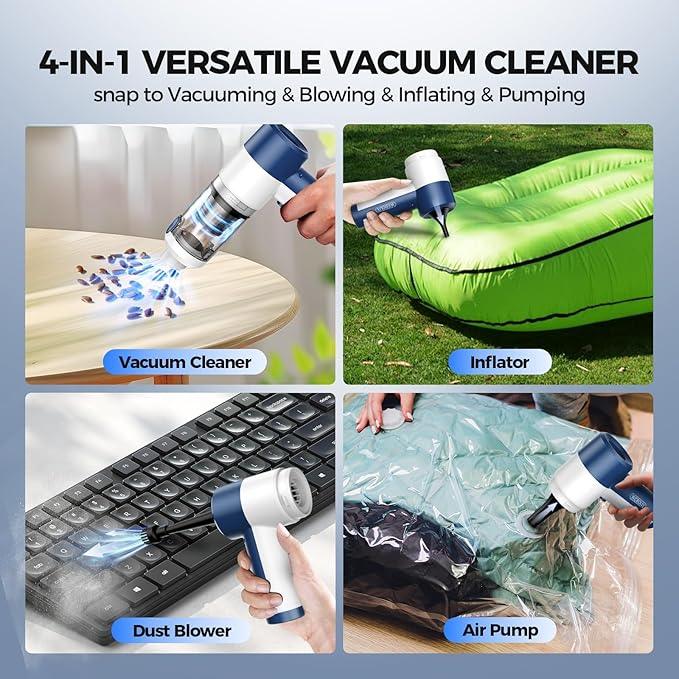 Car Vacuum Cleaner Cordless, 4 in 1 Portable Vacuum Cleaner 16000PA High Power Air Duster & Air Blower & Pump, Rechargeable Handheld Vacuum with Brushless Motor, Multi-Nozzles for Car, Home, Office - NeatNest