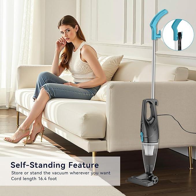 Corded Vacuum Cleaner, 4-in-1 Vacuum Cleaners for Home 15Kpa Power Suction Lightweight Corded Stick Vacuum with HEPA Filter Converts to Small Handheld Vacuum for Home, Pet Hair, Carpet, Hard Floors - NeatNest