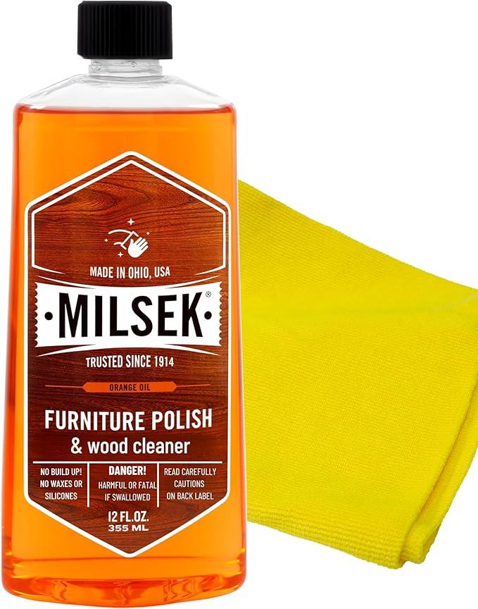 Milsek Furniture Polish, Orange Oil Furniture Cleaner and Polish Cloth, 12 fl oz - NeatNest