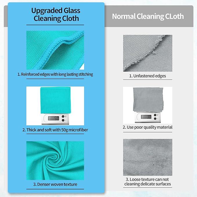 HOMERHYME Microfiber Cleaning Cloth - 10 Pack Glasses Cleaning Cloth, 16" x 14" Window Cleaning Rags, Streak Free Lint Free Polishing Cloths Wipes for Eye Glass, Stainless Steel, Windshield, Turquoise - NeatNest