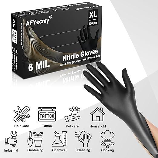 Disposable Nitrile Gloves, Chemical Resistant, Powder and Latex Free, Food Safe, Black Heavy Duty Gloves, 6 Mil, 100 Count, X-Large - NeatNest