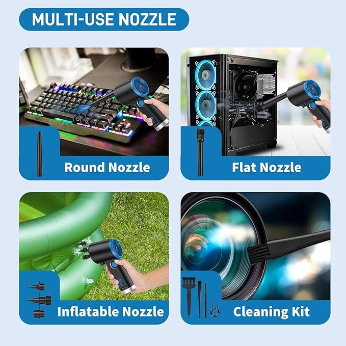 ATEngeus Compressed Air Duster, Electric Air Duster, Cordless Air Duster for Computer, Stepless Speed, Keyboard Cleaner, Replace Canned Air, Brushless Motor, 6000mAh - NeatNest