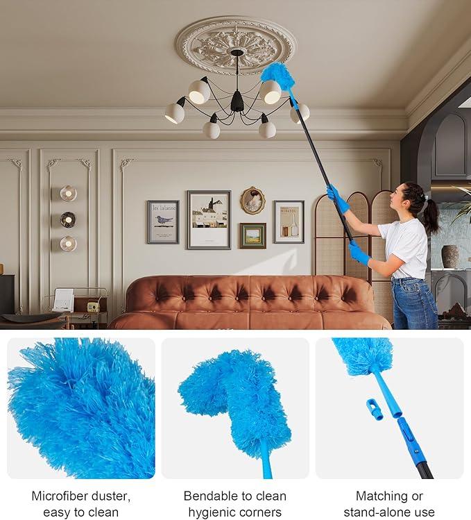 Swivel Squeegee Kit with 4 Extension Poles,Glass Scraper, Bendable Duster, 2 Window Scrubber Cloth for Glass, Car, Floor, Home,Garden - NeatNest