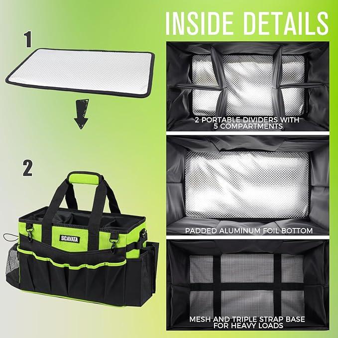 Wearable Cleaning Caddy Bag, Cleaning Caddy Supplies Organizer with Handle & Shoulder Straps for Housekeepers, Under Sink & Car Cleaning Tool Organizers with 4 Foldable Divider (NeonGreen) - NeatNest