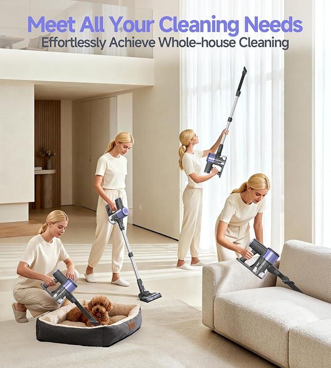 N17 Cordless Vacuum Cleaner, Upgraded Lightweight Stick Vacuum for Home, Max 45mins Runtime, Powerful Suction, Self-Standing, Anti-Tangle, Rechargeable Vacuum for Hard Floors Carpets Pet Hair - NeatNest