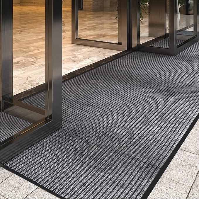 LVETOLS 4' x 8' Moisture Guard Doormat, Commercial Grade Door Floor Mat Striped Brush Step Entrance Mat with Rubber Backing, Low Profile Commercial Rugs for Entryway, Easy to Clean(Charcoal Grey) - NeatNest