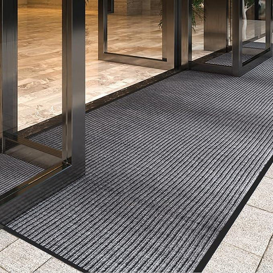 LVETOLS 4' x 8' Moisture Guard Doormat, Commercial Grade Door Floor Mat Striped Brush Step Entrance Mat with Rubber Backing, Low Profile Commercial Rugs for Entryway, Easy to Clean(Charcoal Grey) - NeatNest