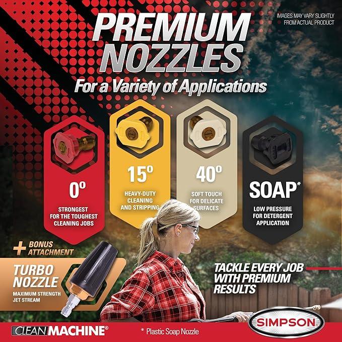 Simpson Cleaning 3200 PSI Gas Pressure Washer, 2.5 GPM Power Washer with Soap Tank and Turbo Nozzle, 25-Foot HyFlex Hose, Clean Machine, 49-State (CM61456) - NeatNest