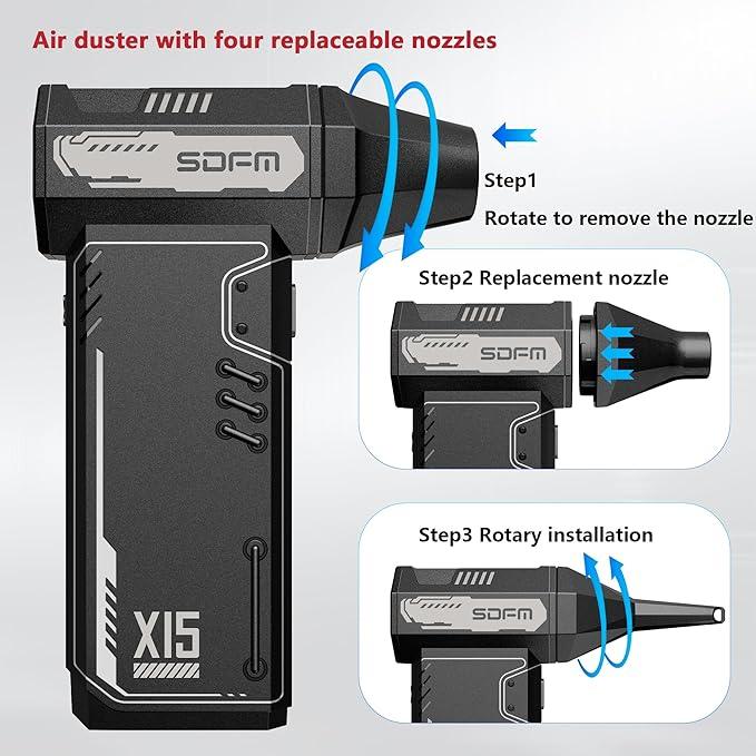 SDFM Compressed Air Duster - 180,000 RPM Snow Blower - with Brushless Motor, 3-Gear Adjustable Air Duster - for Keyboard, PC, Car, Air Bed, and Home Cleaning (X15) - NeatNest