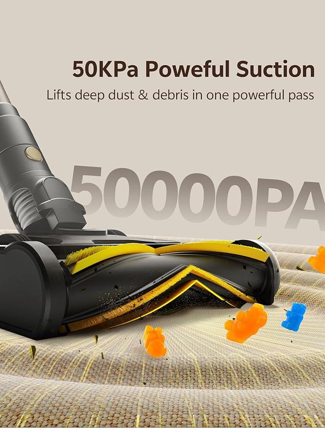 Ultenic Cordless Vacuum Cleaner, 550W 50KPA 65min Runtime, Stick Vacuum with Green Light, Self-Standing & 180° Lay-Flat, Anti-Tangled Brush, Vacuum Cleaners for Home/Hard Floor/Carpet/Pet Hair, U15 - NeatNest