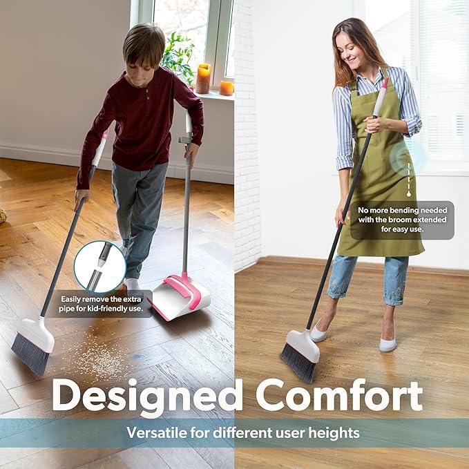 BLACK+DECKER Butler Broom & Dustpan Set - Stand-Up Design - Lightweight, Space-Saving Combo for Kitchen, Living Room, Bathroom, Lobby Floors - Home Cleaning Essential, White/Pink - NeatNest