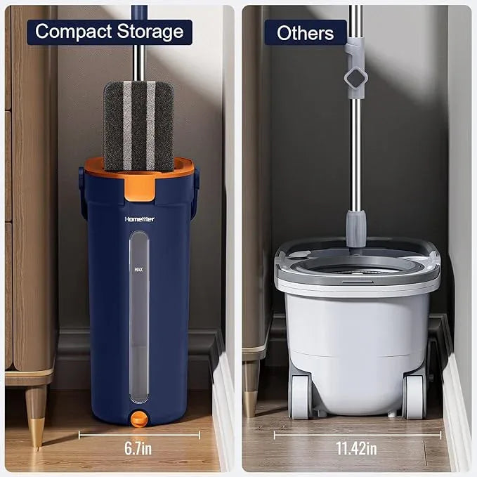 Mop and Bucket Set with Wringer, 3-Tank Flat Mop and Bucket System, Wall Mop Cleaner with Long Handle, Hands Free Mops for Floor Cleaning with 4 Microfiber Pads - NeatNest