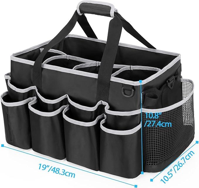 Extra-Large Wearable Cleaning Caddy, Organizer Bag for Products, Housekeeper Tote With Pad, Handle & Divider, Car Wash Tools Bag for Detailing Supplies, Gray Edge - NeatNest