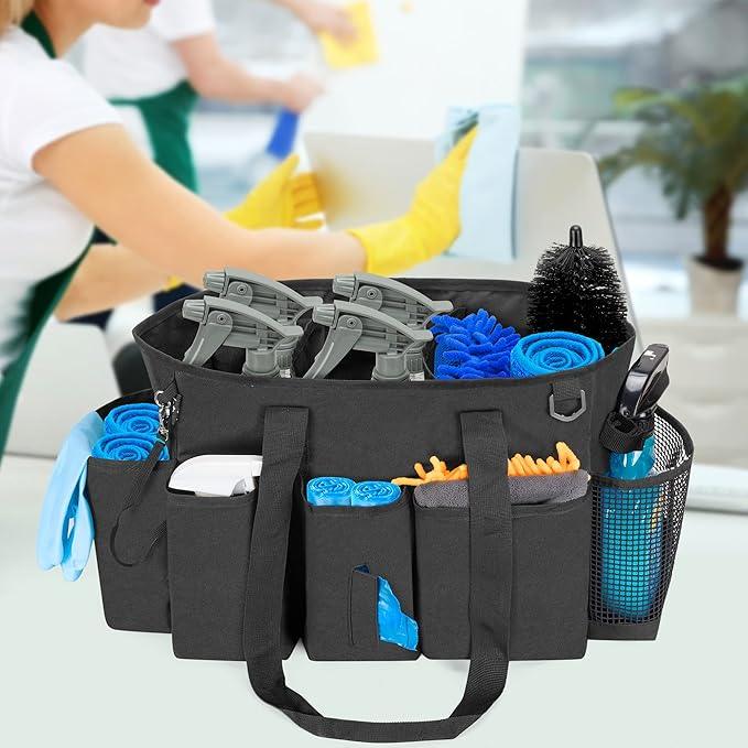 LoDrid Professional Cleaning Tote Caddy for Cleaning Supplies, Cleaning Bag Organizer with Dividers and Handle Strap for Housekeepers Work, Black, (Bag Only) - NeatNest