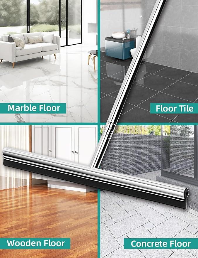 Floor Squeegee Scrubber 59" Long Stainless Steel Handle with 10" Wide Silicon Rubber Blade for Floor Washing and Drying Shower Glass, Garage, Windows, Marble, Wood Surfaces - NeatNest