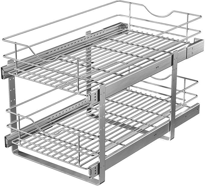 2 Tier Pull Out Cabinet Organizer,(11½"W x 22" D) Soft Close Slide Out Drawer For Kitchen Base Cabinet, Individual Pull Out Shelf, Roll Out Pantry Organization, 22 Inch Deep - NeatNest