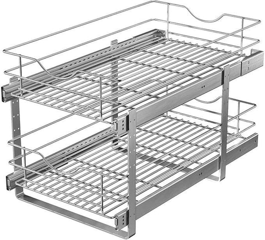 Pull Out Cabinet Organizer,(17½"W x 22" D) 2 Tier Soft Close Slide Out Drawer For Kitchen Base Cabinet, Individual Pull Out Shelf, Roll Out Pantry Organization, 22 Inch Deep - NeatNest
