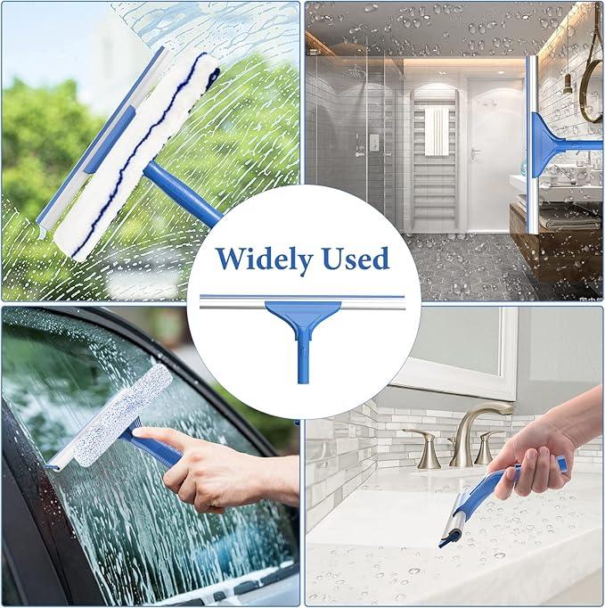 Squeegee for Window Shower Glass Door Cleaning, VOUBIEN Household Squeegee Window Cleaner 2 in 1 Kit with Long Handle, Microfiber Scrubber for Window, Glass Door, Car, Home Floor - NeatNest