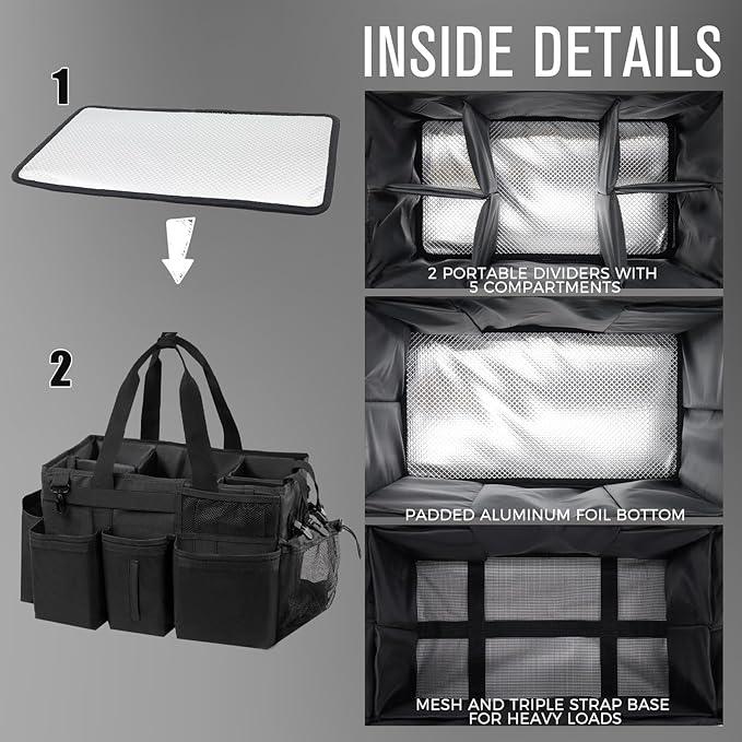 Wearable Cleaning Caddy Organizer with Handle & Shoulder Straps for Housekeepers, Under Sink & Car Cleaning Tool Organizer Bag with 4 Foldable Dividers (Black) - NeatNest