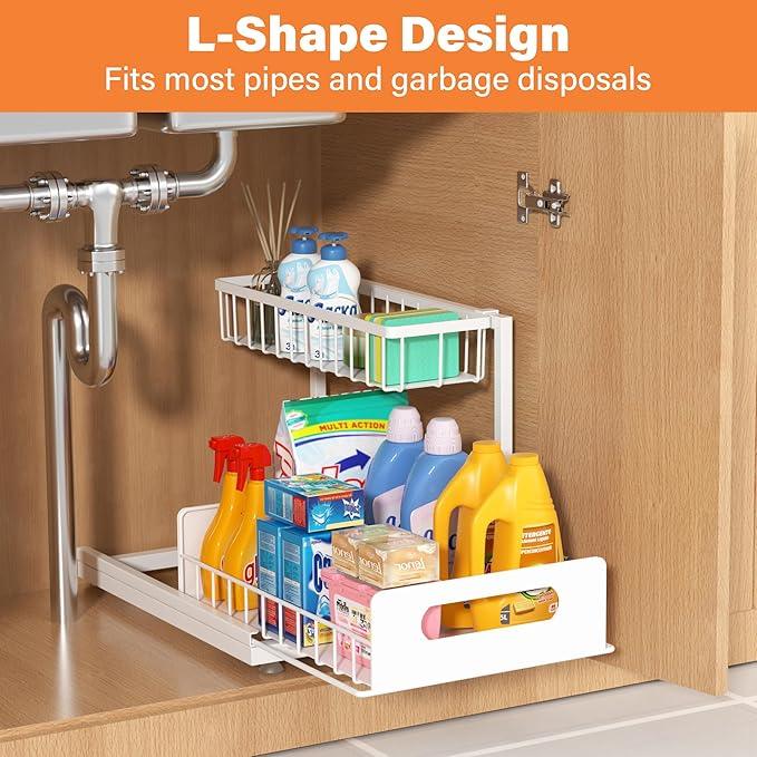 Under Sink Organizer, 2 Tier Pull Out Cabinet Organizer,Slide out Metal Cabinet Organizers Multi-Purpose Drawer Shelf for Kitchen Bathroom Pantry Cabinet Closet Organization Rack,White 1 Pack - NeatNest