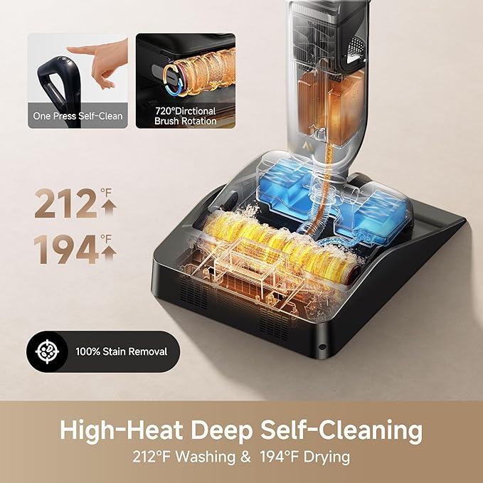 Mova X4 Pro Wet Dry Vacuum Cleaner, 20000Pa Cordless Vacuum Mop with Zero Tangle, Hot Water Mopping for Sticky Messes,194℉ Hot Air Self Drying, 180° Lie Flat, Push-in Charging Station, LED Display - NeatNest
